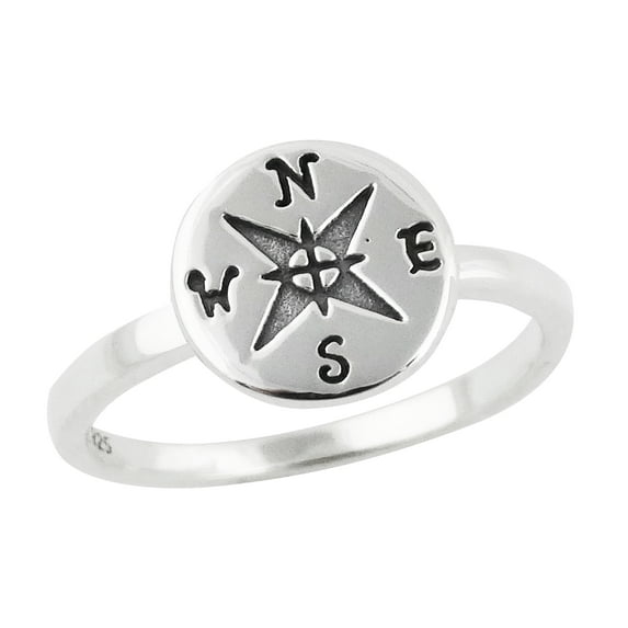 Compass Ring - 925 Sterling Silver, Sizes 6-10, Nautical Directional (8)
