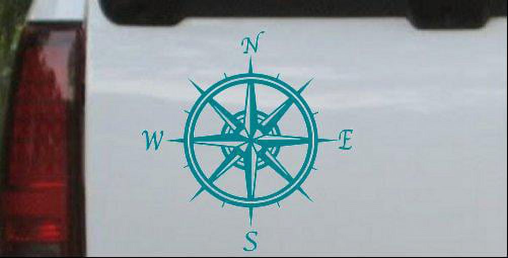 Compass Rose Car Or Truck Window Laptop Decal Sticker Turquoise Blue 6in X 5 7in