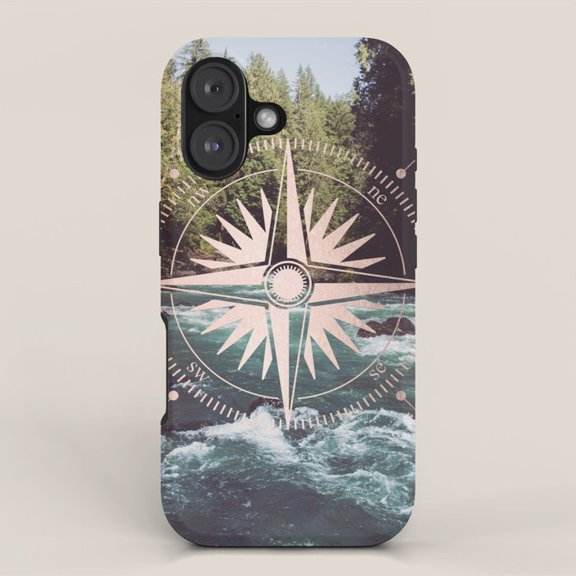 Compass Rose River and Evergreen Forest Tough Phone Case, Polycarbonate and TPU, for Apple iPhone Series