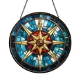 Compass Rose Stained Glass Suncatcher, Round Nautical Window Panel ...