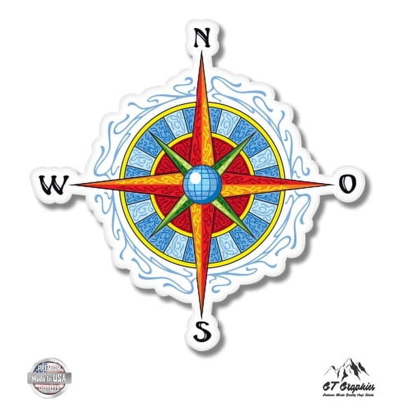 Compass Rose Travel Directions Explore - 12" Vinyl Sticker Waterproof ...