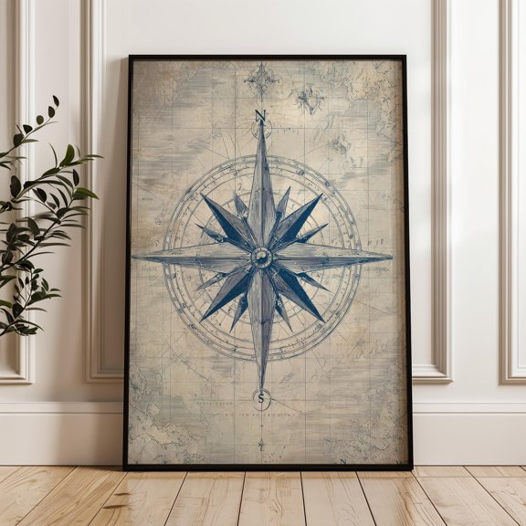 Compass Rose, Vintage Wall Art Print, Nautical Poster, Poster Only