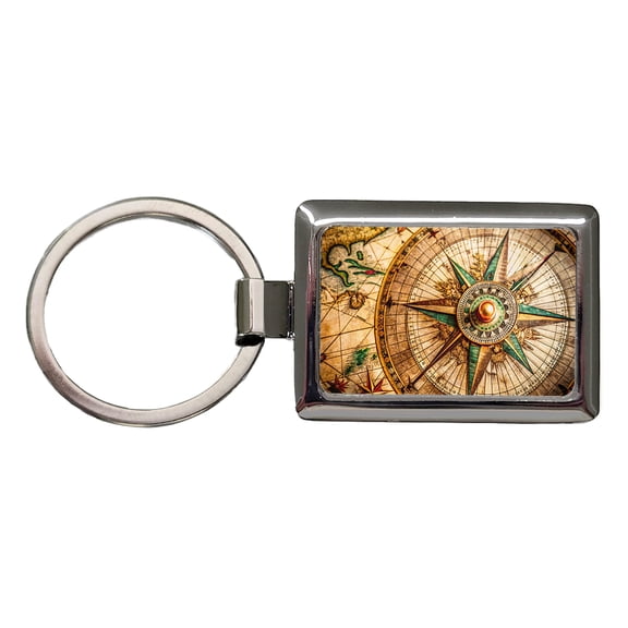 Compass Rose on an Ancient Nautical Maritime Map Metal Rectangle Keychain