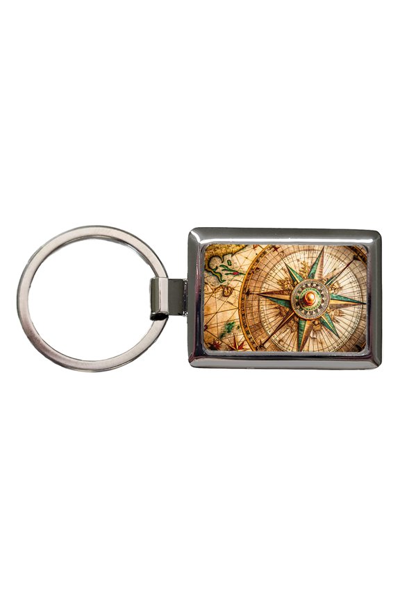 Compass Rose on an Ancient Nautical Maritime Map Metal Rectangle Keychain