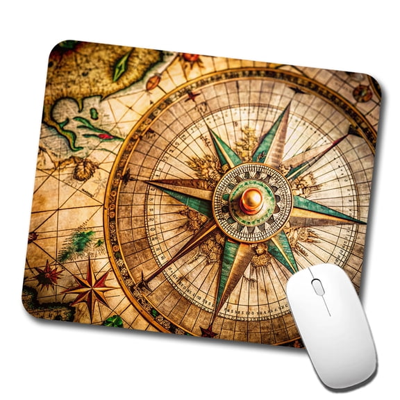 Compass Rose on an Ancient Nautical Maritime Map Mouse Pad Low Profile Gaming Mat