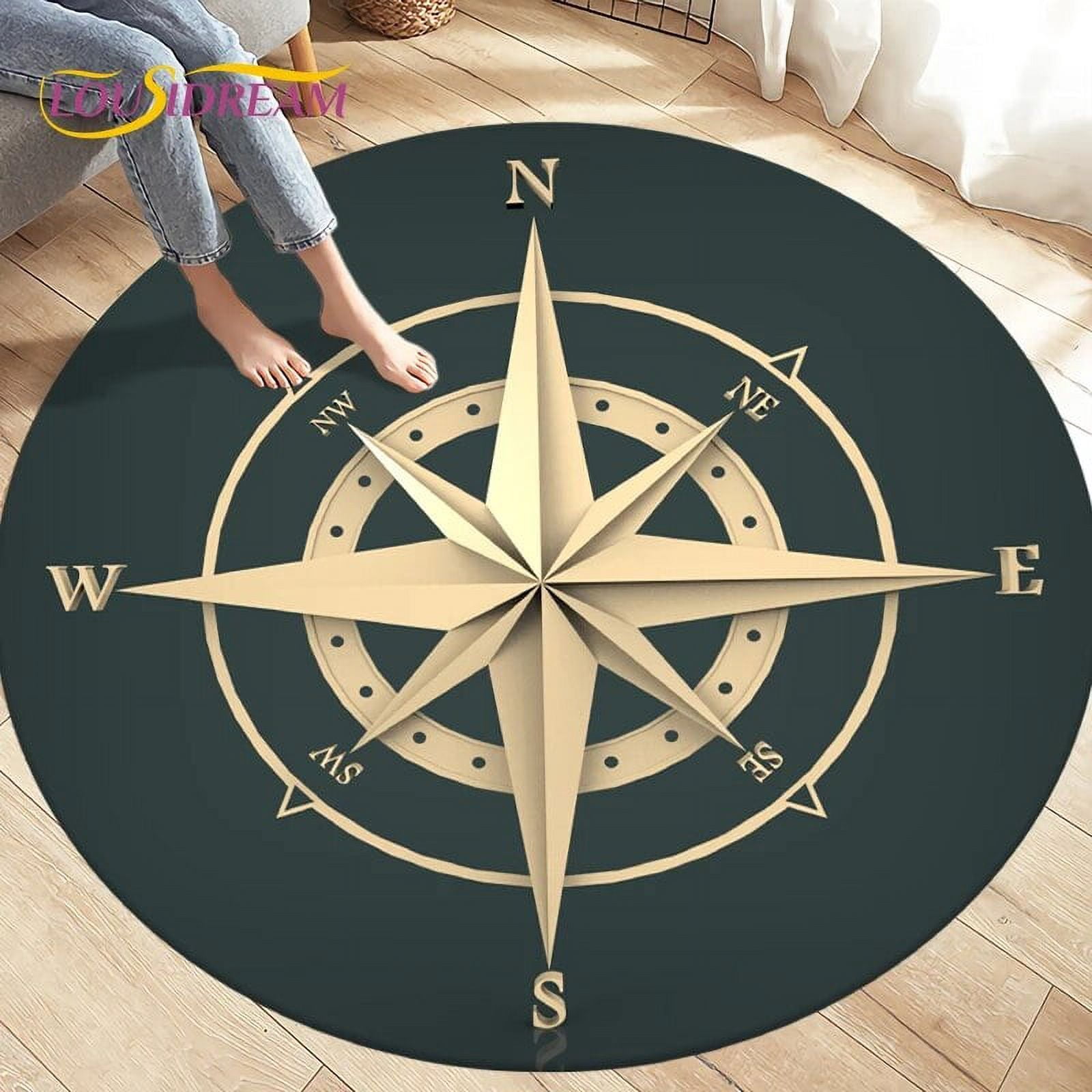 Compass Round Area Rug Retro British Navy New World Discovery Rug ...