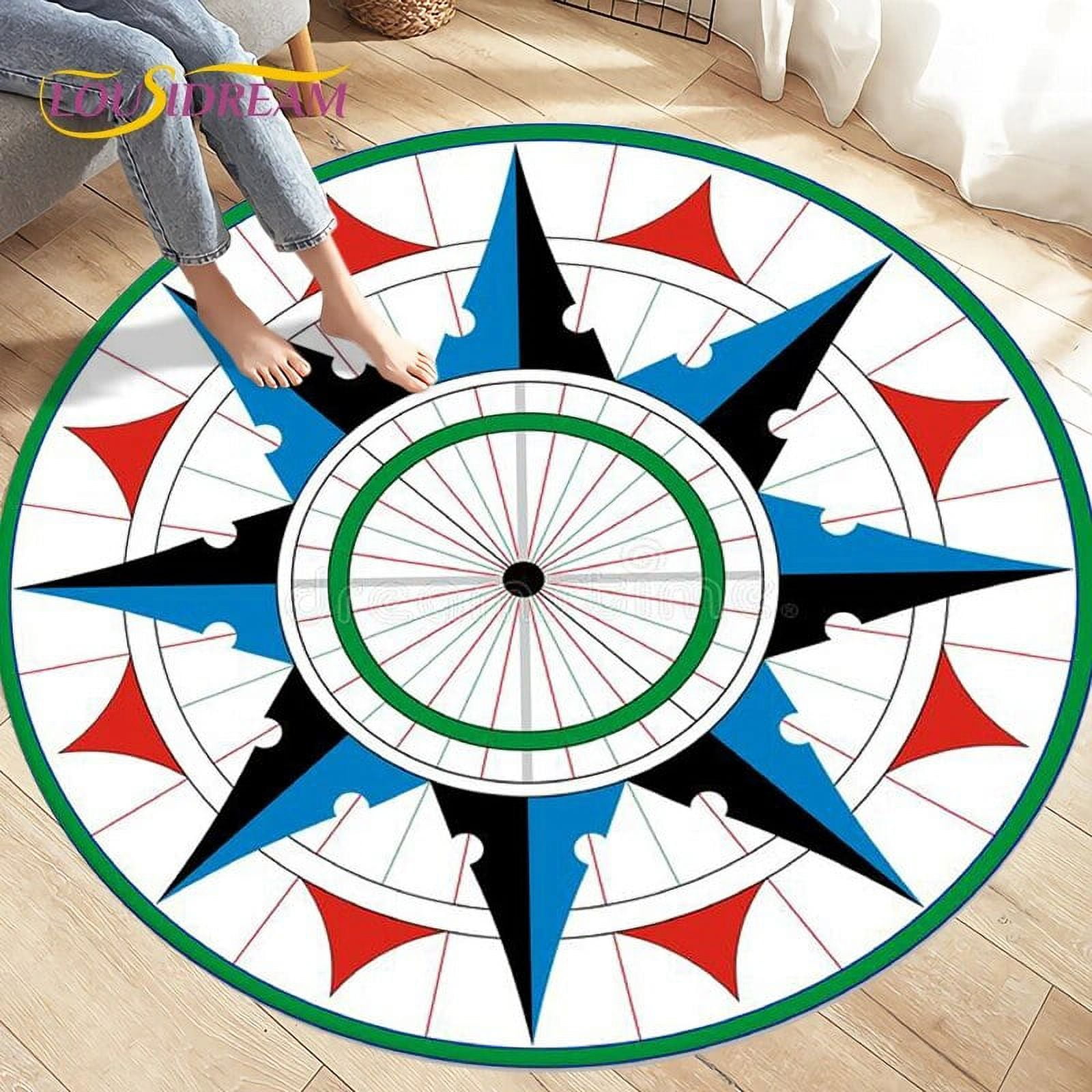 Compass Round Area Rug Retro British Navy New World Discovery Rug