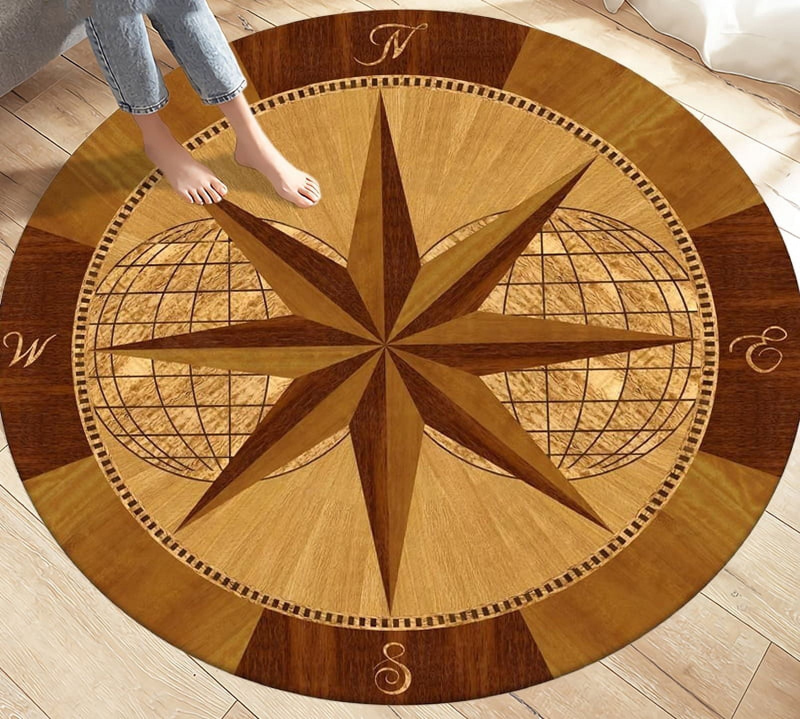 Compass Round Carpet Area Rug Retro British Navy New World Discovery ...