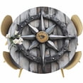 thumbnail image 1 of Compass Round Fitted Table Cover Nautical Wood Grain Waterproof Table Cloth with Elastic Edge Wipeable Tablecloth for Picnic Camping Party Fits 45"-54" Diameter, 1 of 8