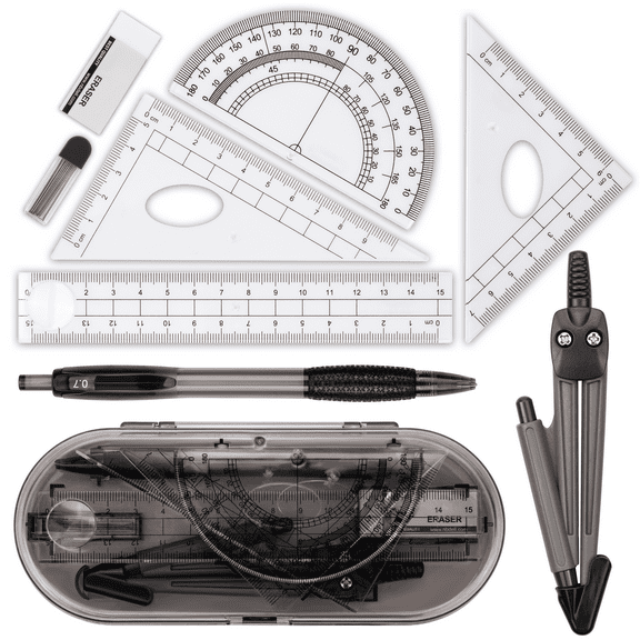 UNEEDE Compass Set with Ruler and Protractor, 8-Piece Geometry Math Kit