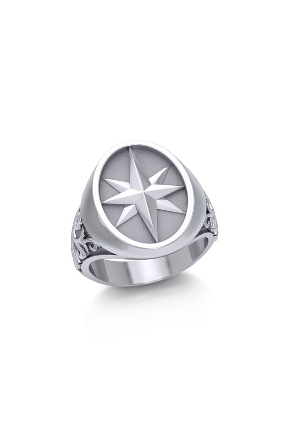 Compass Signet Ring 925 Sterling Silver Fine Sea Adventure Nautical Jewelry