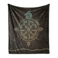 thumbnail image 1 of Compass Soft Flannel Fleece Blanket, Boating Windrose with Ship Rope on a Wooden Background Marine Life Inspired Design, Cozy Plush for Indoor and Outdoor Use, 70" x 90", Tan Brown, by Ambesonne, 1 of 5