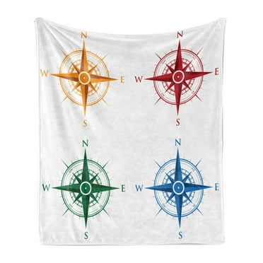Compass Soft Flannel Fleece Blanket, Colorful Different Compasses Set Orientation Earth's Magnetic Field Find Your Way, Cozy Plush for Indoor and Outdoor Use, 50" x 70", Multicolor, by Ambesonne