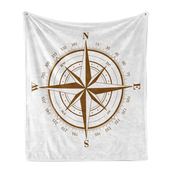 Compass Soft Flannel Fleece Blanket, Seamanship Brown Compass with Windrose and Detailed Angles Directions on the Ocean Print, Cozy Plush for Indoor and Outdoor Use, 60" x 80", Brown, by Ambesonne