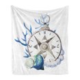 thumbnail image 1 of Compass Soft Flannel Fleece Blanket, Watercolor Marine Life Theme Seashell Compass Voyaging Vibrant Color Print, Cozy Plush for Indoor and Outdoor Use, 50" x 60", Navy Blue Eggshell, by Ambesonne, 1 of 5