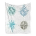 thumbnail image 1 of Compass Soft Flannel Fleece Throw Blanket, 4 Different Windrose with Faded Look Nautical Equipment Sea Life, Cozy Plush for Indoor and Outdoor Use, 50" x 70", Teal Beige White, by Ambesonne, 1 of 5