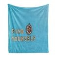 thumbnail image 1 of Compass Soft Flannel Fleece Throw Blanket, Find Yourself Typography with Old Retro Navigate Tool Image, Cozy Plush for Indoor and Outdoor Use, 60" x 80", Deep Sky Blue Peach, by Ambesonne, 1 of 6