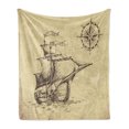 thumbnail image 1 of Compass Soft Flannel Fleece Throw Blanket, Hand Drawn Old Paper Style Background Ship Flags Journey Navigation, Cozy Plush for Indoor and Outdoor Use, 60" x 80", Brown Sand Brown, by Ambesonne, 1 of 6
