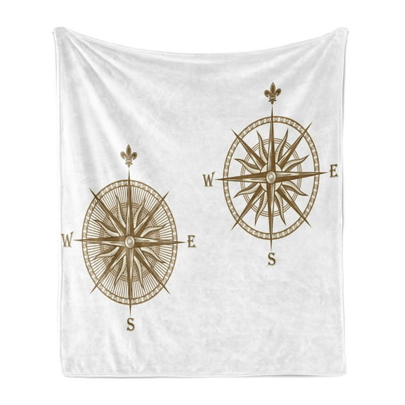Compass Soft Flannel Fleece Throw Blanket, Shipping Windrose Design Travel Jouney Theme Sea Life Marine Discovery Art, Cozy Plush for Indoor and Outdoor Use, 50" x 70", Pale Brown, by Ambesonne