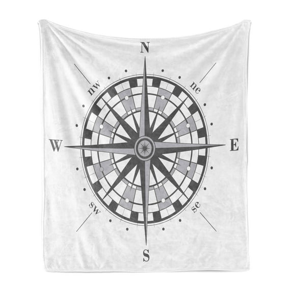 Compass Soft Flannel Fleece Throw Blanket, Simplistic Graphic with Navigation Tool Arrows Shows Directions, Cozy Plush for Indoor and Outdoor Use, 50" x 70", Charcoal Grey Pale Taupe, by Ambesonne