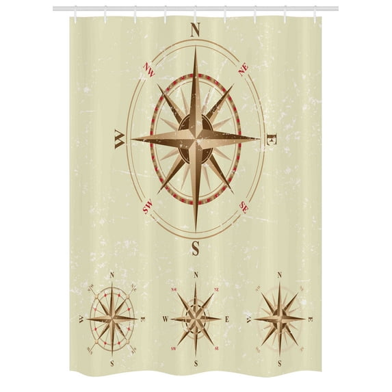 Compass Stall Shower Curtain, Four Different Compasses in Retro Colors Discovery Equipment Where Nautical Marine, Fabric Bathroom Set with Hooks, 54W X 78L Inches, Beige Tan, by Ambesonne