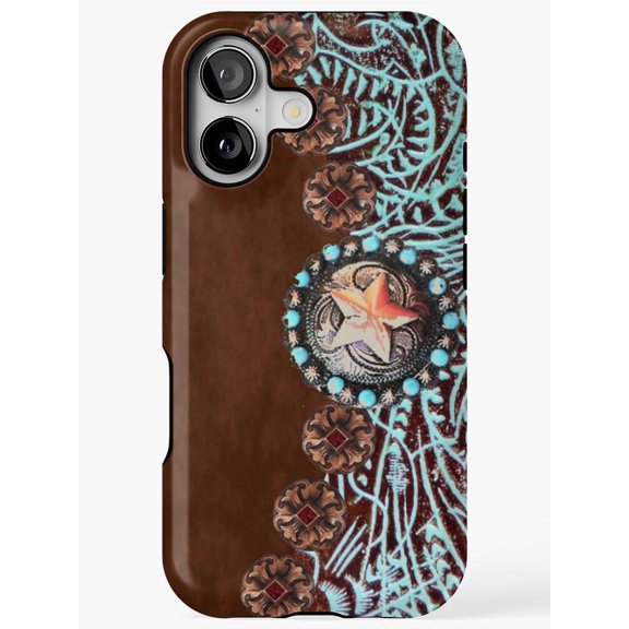 Compass Star and Turquoise Bead Brown Tough Case for Apple iPhone, Polycarbonate and TPU