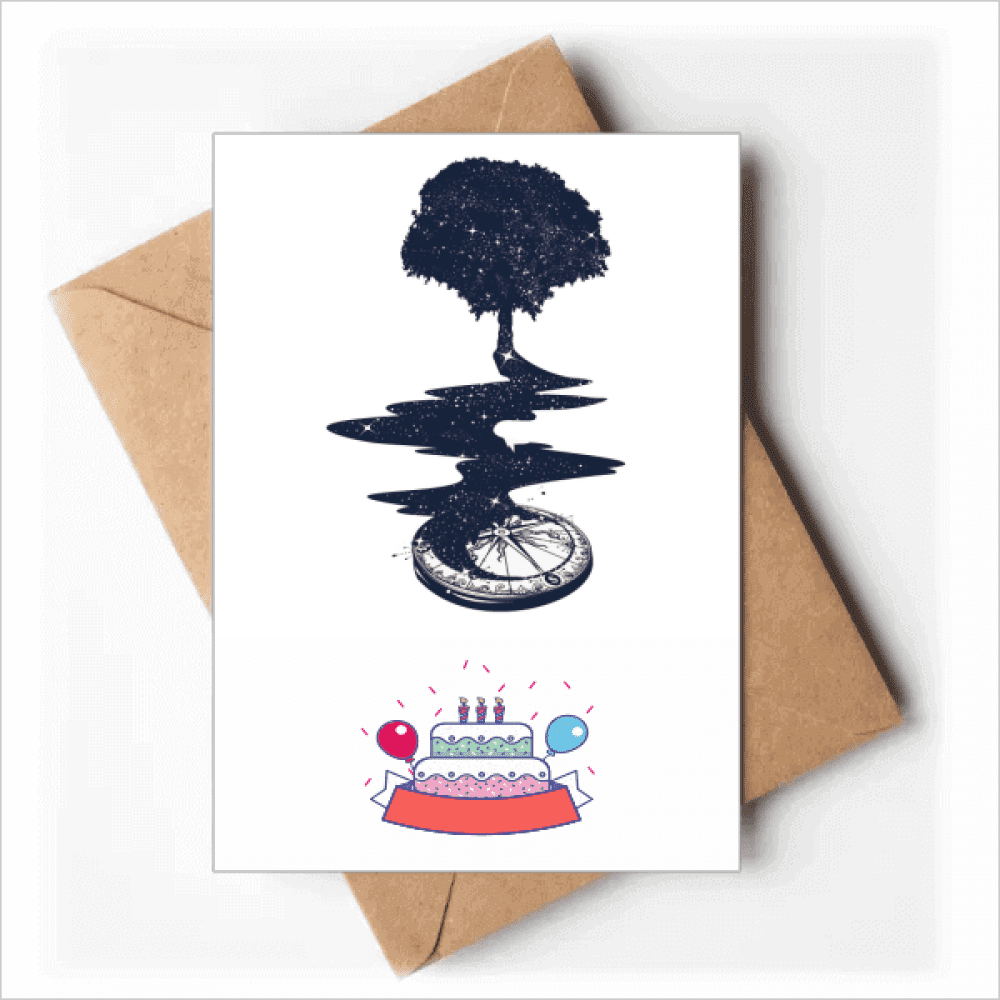 Compass Stream Tree Art Pattern Happy Birthday Greeting Cards Envelopes Blank