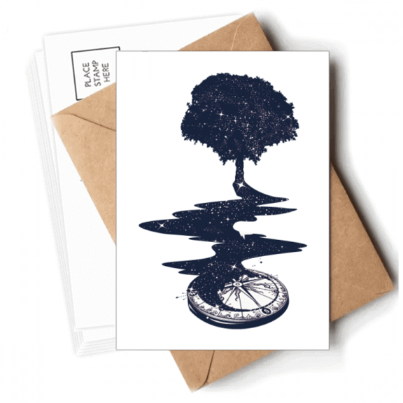 Compass Stream Tree Art Pattern Postcards Envelopes Blank Note Cards Mailing