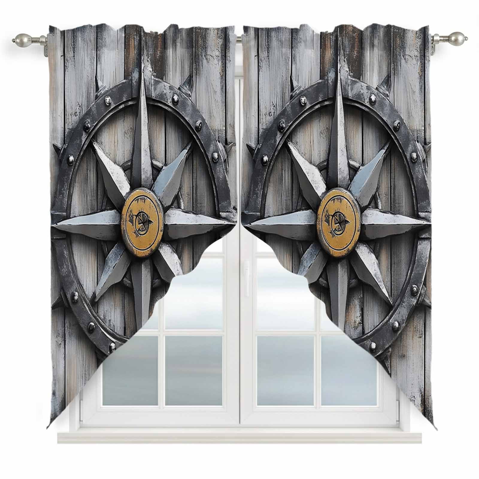 Compass Swag Valances for Windows 2 Pack Nautical Wood Grain Swag ...