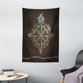 thumbnail image 1 of Compass Tapestry, Boating Windrose with Ship Rope on a Wooden Background Marine Life Inspired Design, Wall Hanging for Bedroom Living Room Dorm Decor, 40W X 60L Inches, Tan Brown, by Ambesonne, 1 of 2