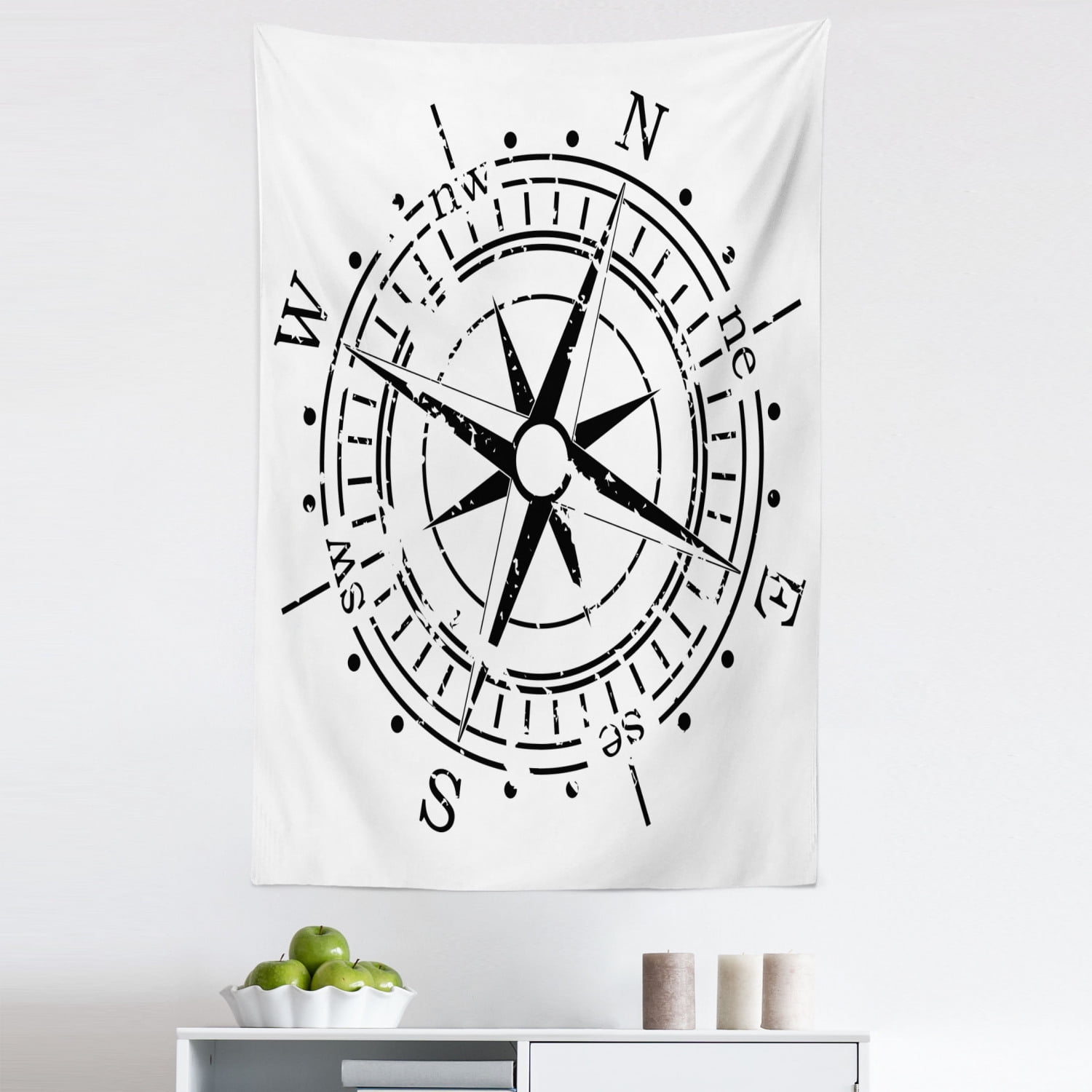 Compass Tapestry Monochrome Windrose Simplistic Design Direction Navigation Prehistoric Fabric Wall Hanging Decor for Bedroom Living Room Dorm 5 Sizes Charcoal Grey and White by Ambesonne Walmart