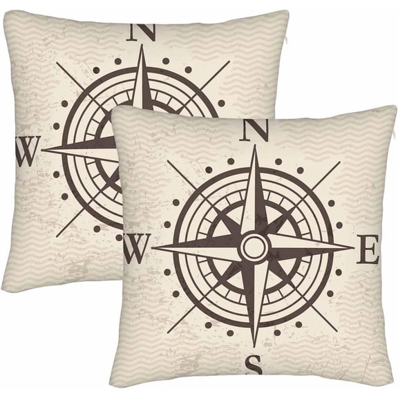 Compass Throw Pillow Cover Set of 2 Cases Pointer Direction Nautical Adventure Load Outdoor Decor Pillowcase Home Square 18x18 Inch Pillow Slip