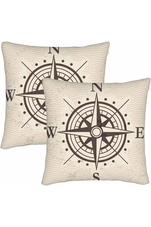 Compass Throw Pillow Cover Set of 2 Cases Pointer Direction Nautical Adventure Load Outdoor Decor Pillowcase Home Square 18x18 Inch Pillow Slip