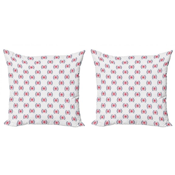 Ambesonne Compass Throw Pillow Cover 2 Pack, Diamond Windrose Leaf, 18", Dark Blue Dark Coral