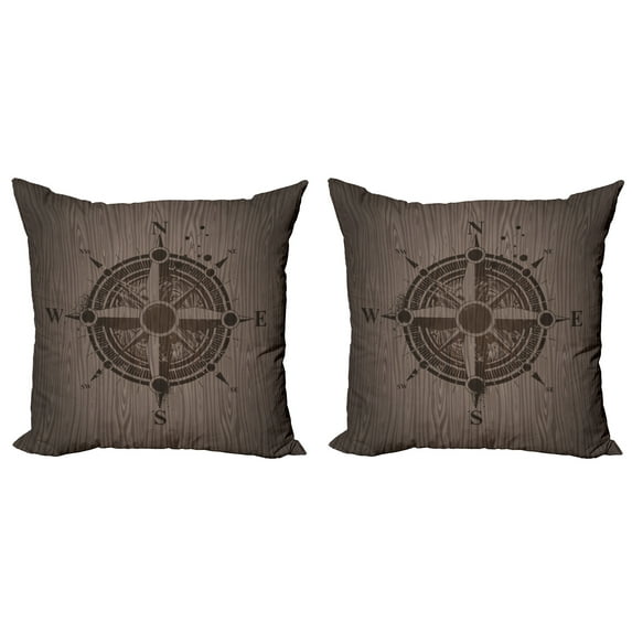 Ambesonne Compass Throw Pillow Cover 2 Pack, Drawing Style, 16", Umber Dark Brown