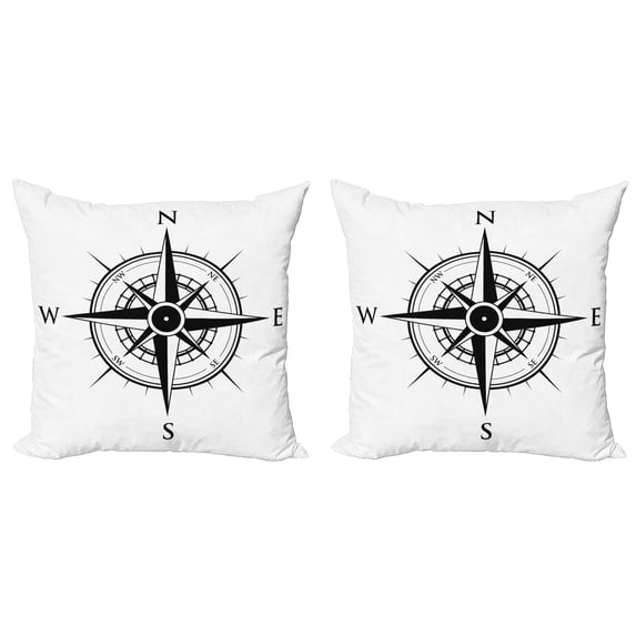 Ambesonne Compass Throw Pillow Cover 2 Pack, Navigation Tech Travel, 24", Black White