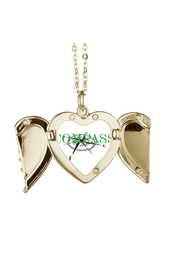 Compass Tool Navigation Direction Folded Wings Peach Heart Pendant Necklace