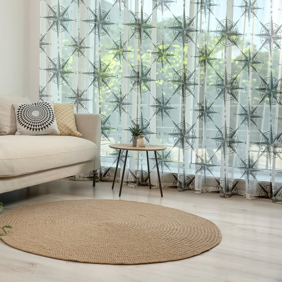 Compass Tulle Curtains with Rod Pocket, Black and White Sketch Style Windrose Discovering New Places Nautical Elements, Sheer Drape for Wedding Party 2 Panels, 7 Sizes, Black White, by Ambesonne