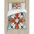 thumbnail image 1 of Compass Twin Size Duvet Cover Set, Compass Illustration Arrows Cartography Journey Path Always North, Decorative 2 Piece Bedding Set with 1 Pillow Sham, Turquoise Pale Orange Blue, by Ambesonne, 1 of 3