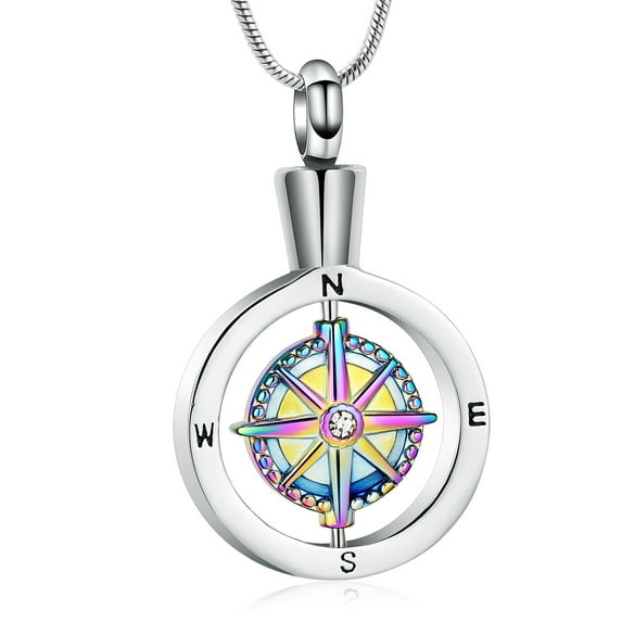 Compass Urn Necklace for Ashes for Human Stainless Steel Cremation Jewelry Memorial Necklace for Loved Ones Ashes