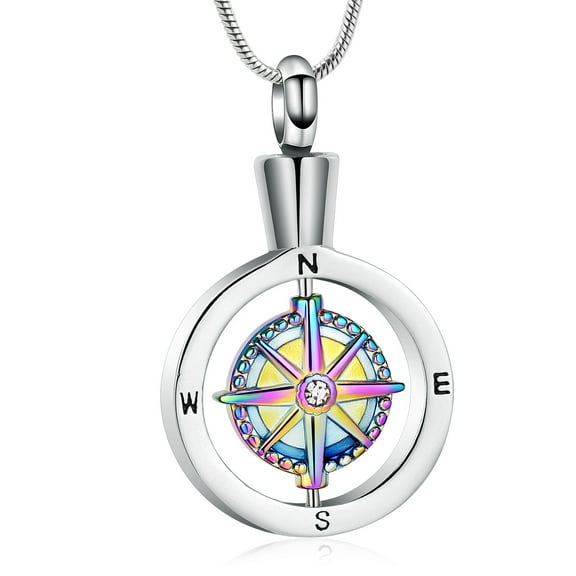 Compass Urn Necklace for Ashes for Human Stainless Steel Cremation Jewelry Memorial Necklace for Loved Ones Ashes