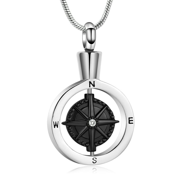Compass Urn Necklace for Ashes for Human Stainless Steel Cremation