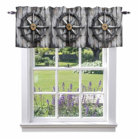 Compass Valances for Windows Nautical Rod Pocket Cafe Window Treatments ...