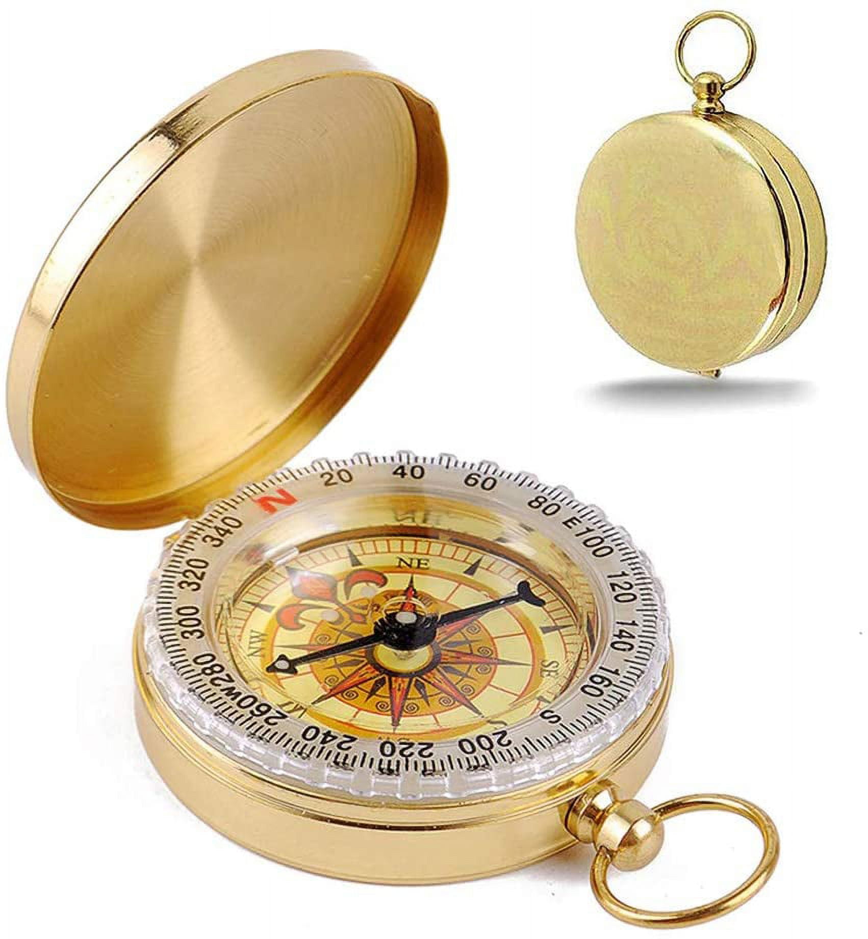 Compass, Vintage Hiking Compass With Light Function, Waterproof Portable Old Pocket Compass For Camping/Orienteering/Hiking/Walking And Collecting