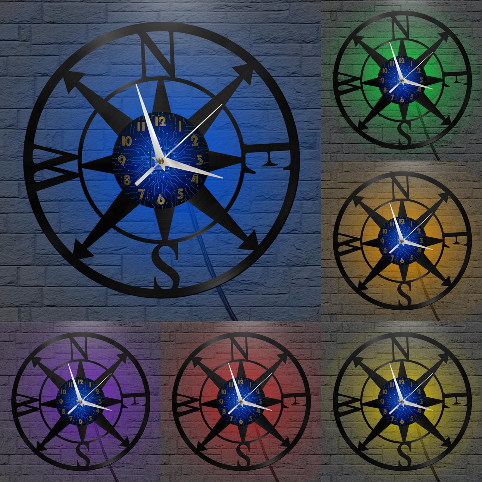 Compass Vinyl Record Wall Clock for Kitchen Wall Decor Wall Art Gift ...