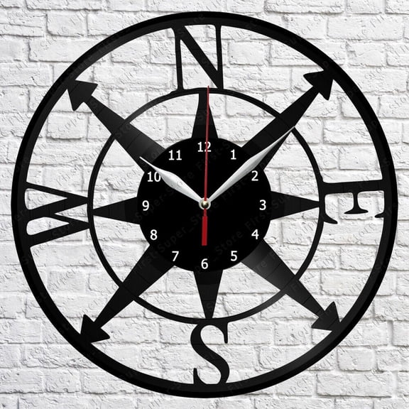 Compass Vinyl Wall Clock,Vinyl Record Clock Wall Art Unique Bedroom kitchen kid Room Decorations Handmade Gift