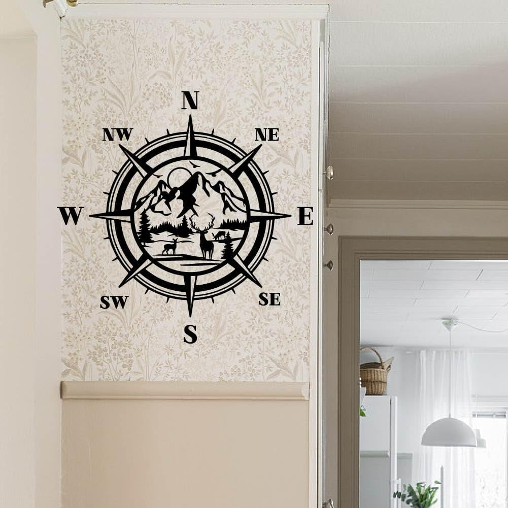 Compass Wall Decor Mountains Jungle Wall Sticker Mountain Forest Vinyl ...