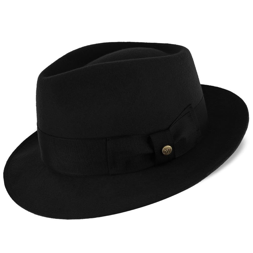 Walrus Hats Compass Black Diamond Crown Fedora – 100% Australian Wool Felt Hat with Grosgrain Band & Walrus Logo Pin – Stylish Unisex Fedora