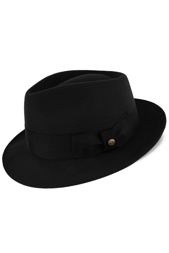 Compass Black Diamond Crown Fedora – 100% Australian Wool Felt Hat with Grosgrain Band & Walrus Logo Pin – Stylish Unisex Fedora