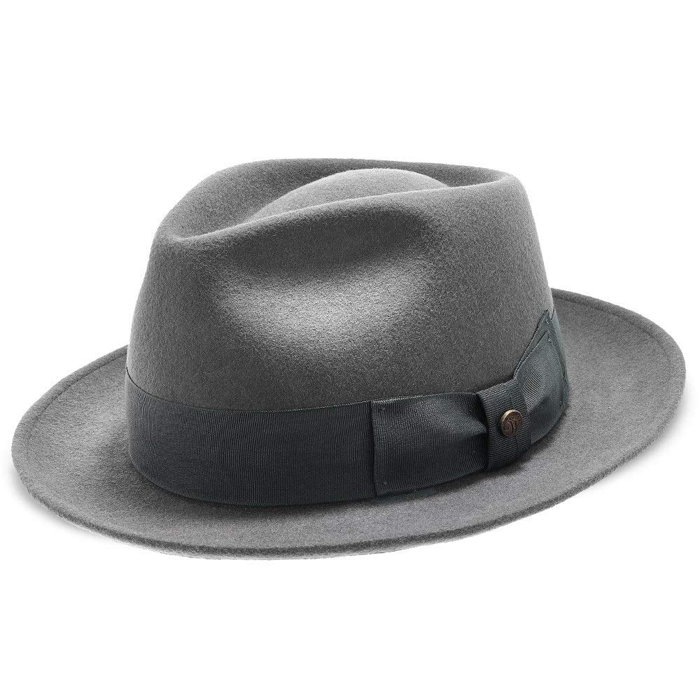 Walrus Hats Compass Grey  Diamond Crown Fedora – 100% Australian Wool Felt Hat with Grosgrain Band & Walrus Logo Pin – Stylish Unisex Fedora